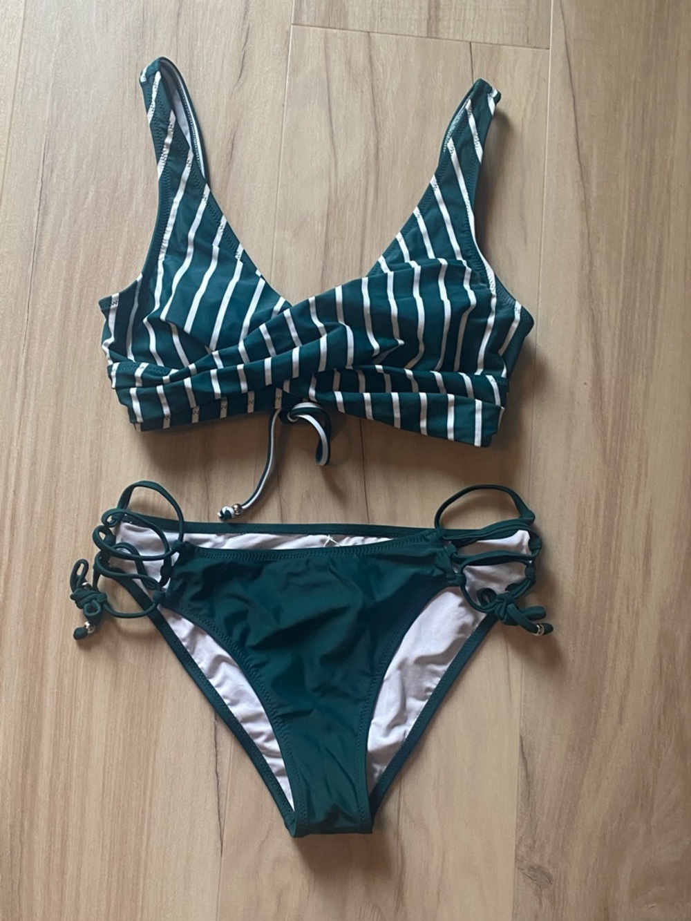Green and white bikini